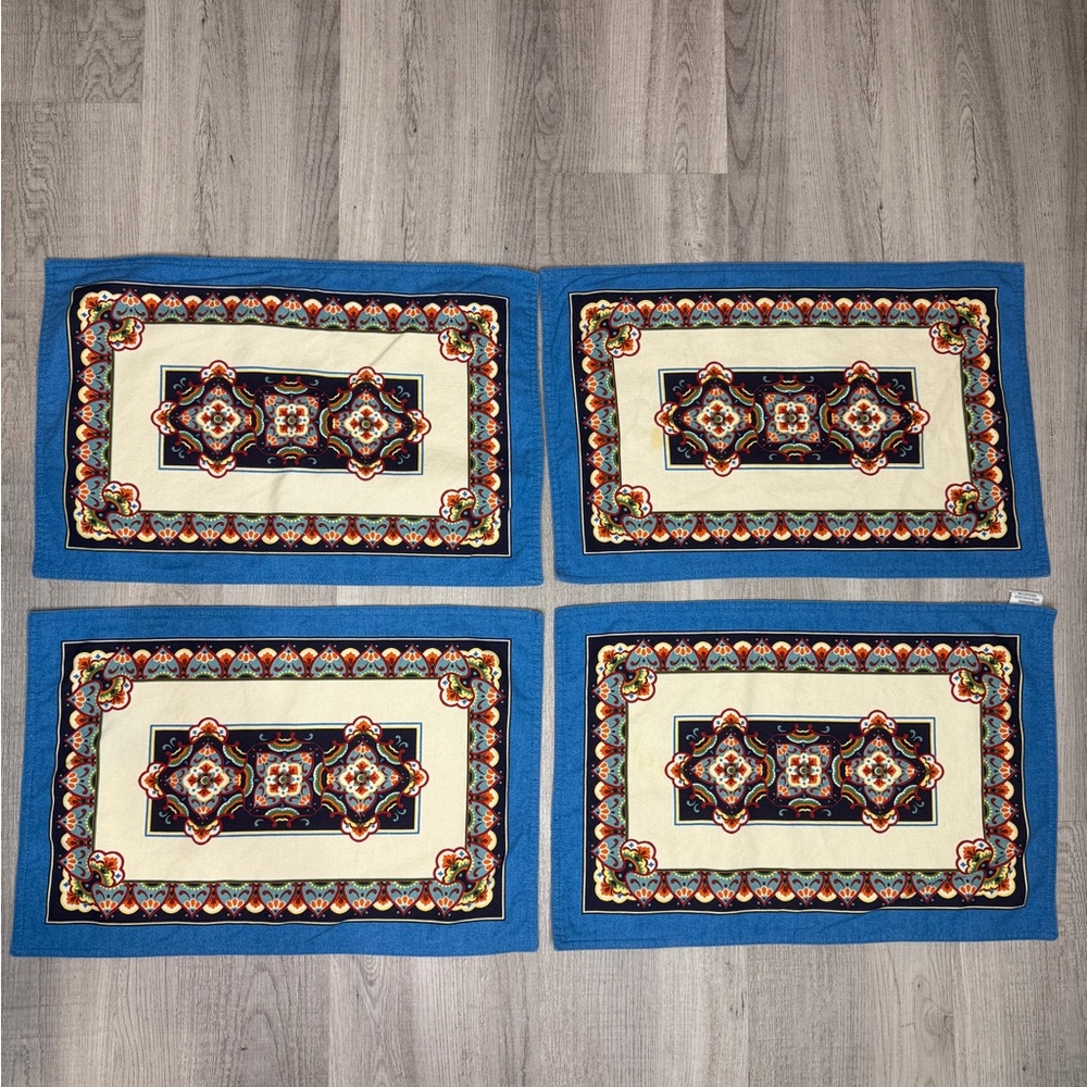 Zina Vasi Set Of 4 Placemats Blue 100% Cotton Made in Moldova EXcellent cond